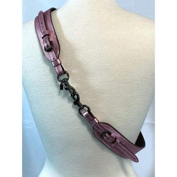 Coach Metallic Blush Pebble Leather Novelty Strap New Guitar Handbag Adjustable - Picture 10 of 12